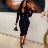 Sexy Slim Fit Solid Color Ribbed Long Bodycon Dress