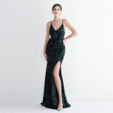 Velvet Sequin Sling Sequin Long Formal Party Slim Evening Dress