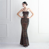 Velvet Sequin Sling Sequin Long Formal Party Slim Evening Dress