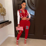 Women's Letter Print Casual Two-Piece Patchwork Tracksuit