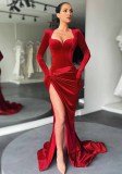 Women's Fall Winter Chic Slim Fit Sexy Plunging High Waist Gloves Velvet Dress