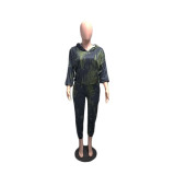 Plus Size Women's Printed Two-Piece Casual Set with Hat