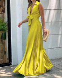 Women'S Fall Fashion V-Neck Sleeveless Turndown Collar Loose Wide Leg Jumpsuit