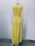 Women'S Fall Fashion V-Neck Sleeveless Turndown Collar Loose Wide Leg Jumpsuit