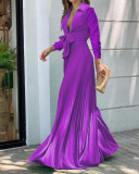 Women'S Fall Fashion V-Neck Long Sleeve Turndown Collar Loose Wide Leg Jumpsuit