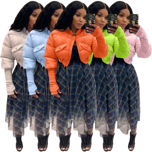 Women'S Fashion Casual Cotton Padded Jacket Stylish Patchwork Rib Coat