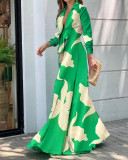 Women'S Fall Fashion V-Neck Long Sleeve Turndown Collar Loose Wide Leg Jumpsuit