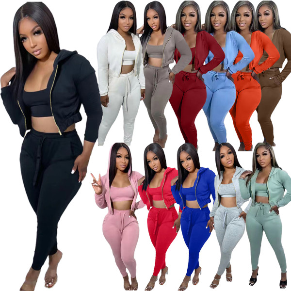 Women's Hooded Sports Casual Set (Three-Piece)