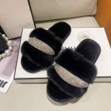 Fluffy Crystal Diamond Flat Slippers