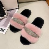 Fluffy Crystal Diamond Flat Slippers