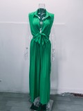 Women'S Fall Fashion V-Neck Sleeveless Turndown Collar Loose Wide Leg Jumpsuit