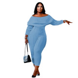 Fall/Winter Women's Plus Size Loose Ruffle High Stretch Sexy Ribbed Jumpsuit