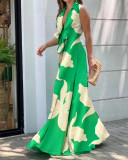 Women'S Fall Fashion V-Neck Sleeveless Turndown Collar Loose Wide Leg Jumpsuit