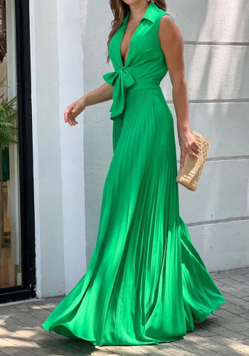 Women'S Fall Fashion V-Neck Sleeveless Turndown Collar Loose Wide Leg Jumpsuit