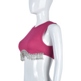 Women'S Spring Summer Round Neck Diamond Chain Patchwork Sexy Tank Top