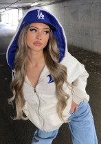 Women Fall Winter Vintage Fleece Letter Print Contrast Zip Casual Pocket Hoodies Women Fall Winter Vintage Fleece Letter Print Contrast Zip Casual Pocket Hoodies