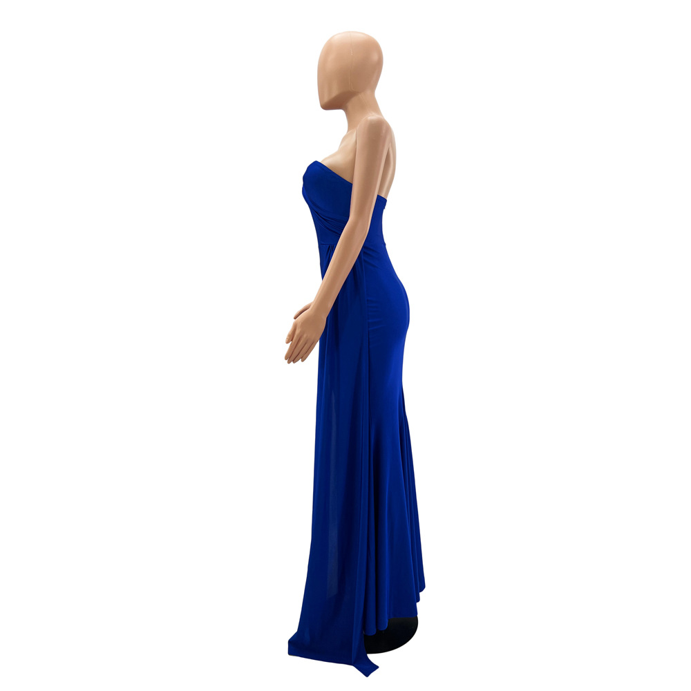 Women Sexy Sleeveless One Shoulder Split Evening Dresses