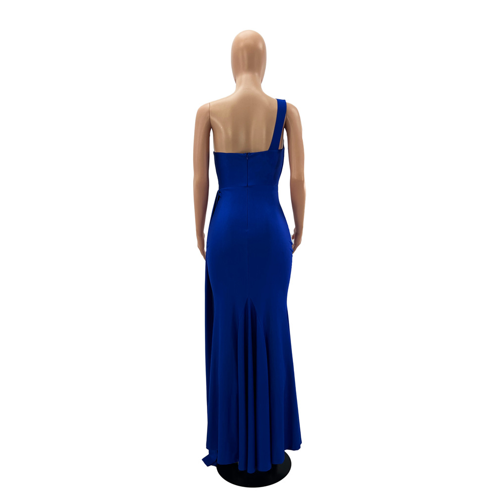 Women Sexy Sleeveless One Shoulder Split Evening Dresses
