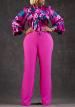 Plus Size Casual Women Printed Long Sleeve Shirt And Wide Leg Pants Two Piece Plus Size Casual Women Printed Long Sleeve Shirt And Wide Leg Pants Two Piece