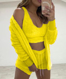 Loungewear Long Sleeve Plush Fashion Casual Three-Piece Jacket Tank Top Shorts Tracksuit