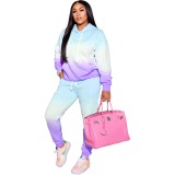 Women Casual Gradient Print Hoodies and Pant Two Piece