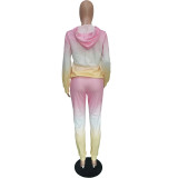 Women Casual Gradient Print Hoodies and Pant Two Piece