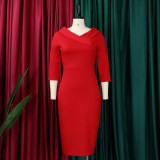 Women Elegant V-Neck Dress