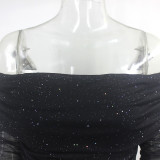 Womens Sexy Off Shoulder Off Shoulder Pleated Bodycon Dress