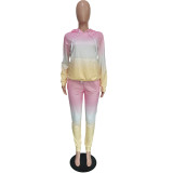 Women Casual Gradient Print Hoodies and Pant Two Piece