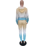 Women Casual Gradient Print Hoodies and Pant Two Piece