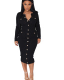 Ribbed Button Pocket Tight Fitting Stretch Dress