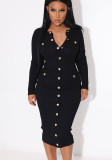 Ribbed Button Pocket Tight Fitting Stretch Dress