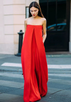 Solid Strapless Loose Swing Wide Leg Jumpsuit Solid Strapless Loose Swing Wide Leg Jumpsuit