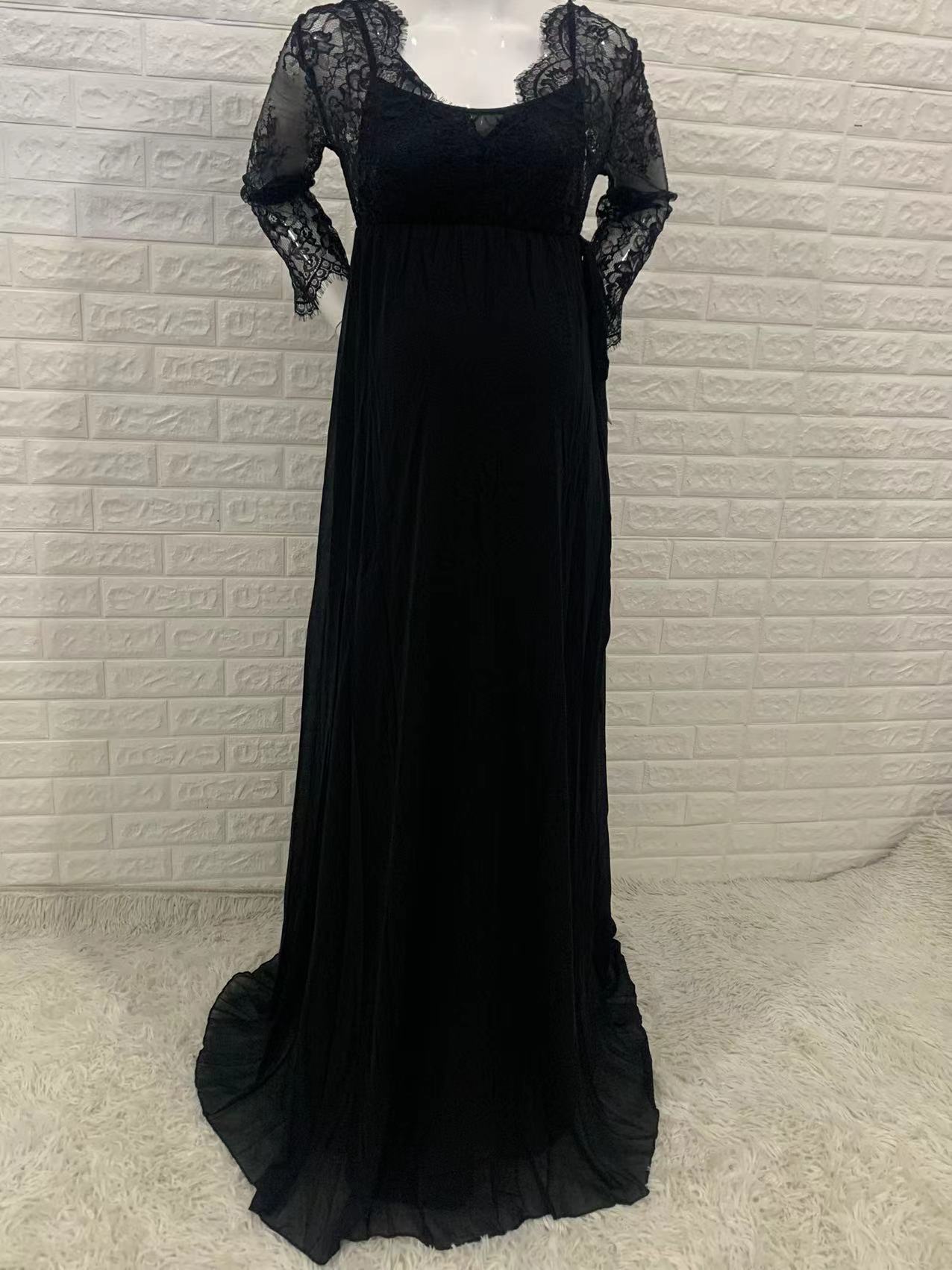 Women'S Lace Chiffon Long-Sleeved Maternity Fluttering Tail Dress Long Party Dress Wedding Dress