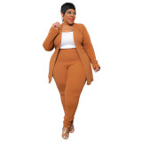 Plus Size Women'S Fashion Chic Professional Casual Long Sleeve Pants Blazer Two Piece Suits