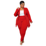 Plus Size Women'S Fashion Chic Professional Casual Long Sleeve Pants Blazer Two Piece Suits