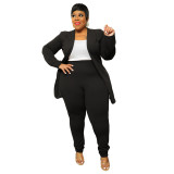 Plus Size Women'S Fashion Chic Professional Casual Long Sleeve Pants Blazer Two Piece Suits