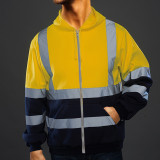 Men'S Hooded Hoodies Reflective Striped Fleece Colorblock Zip Hoodies