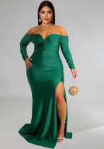Autumn And Winter Plus Size Women'S Sexy Dress V Neck Solid Color Split Long Nightclub Dress