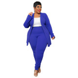Plus Size Women'S Fashion Chic Professional Casual Long Sleeve Pants Blazer Two Piece Suits