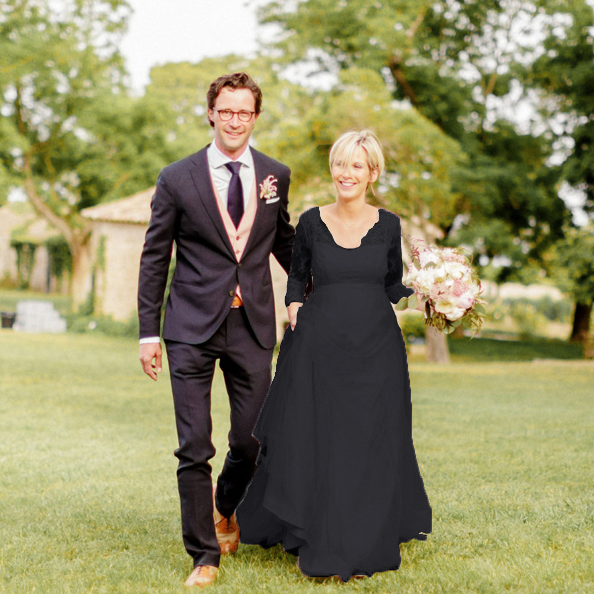 Women'S Lace Chiffon Long-Sleeved Maternity Fluttering Tail Dress Long Party Dress Wedding Dress