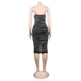 Women Sling Beaded See-Through Bodycon Dress