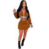 Women Casual Long Sleeve Letter Print Baseball Jacket and Mini Skirt Two-Piece