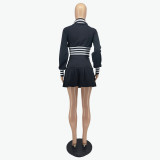Women Casual Long Sleeve Letter Print Baseball Jacket and Mini Skirt Two-Piece