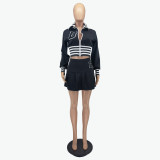 Women Casual Long Sleeve Letter Print Baseball Jacket and Mini Skirt Two-Piece