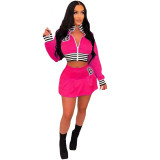 Women Casual Long Sleeve Letter Print Baseball Jacket and Mini Skirt Two-Piece