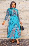 Plus Size Women Printed Long Sleeve Loose Dress