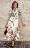 Plus Size Women Printed Long Sleeve Loose Dress