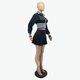 Women Casual Long Sleeve Letter Print Baseball Jacket and Mini Skirt Two-Piece