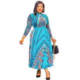 Plus Size Women Printed Long Sleeve Loose Dress
